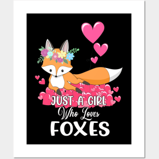 Just a Girl Who Loves Foxes Pink Cute Heart and Fox Posters and Art